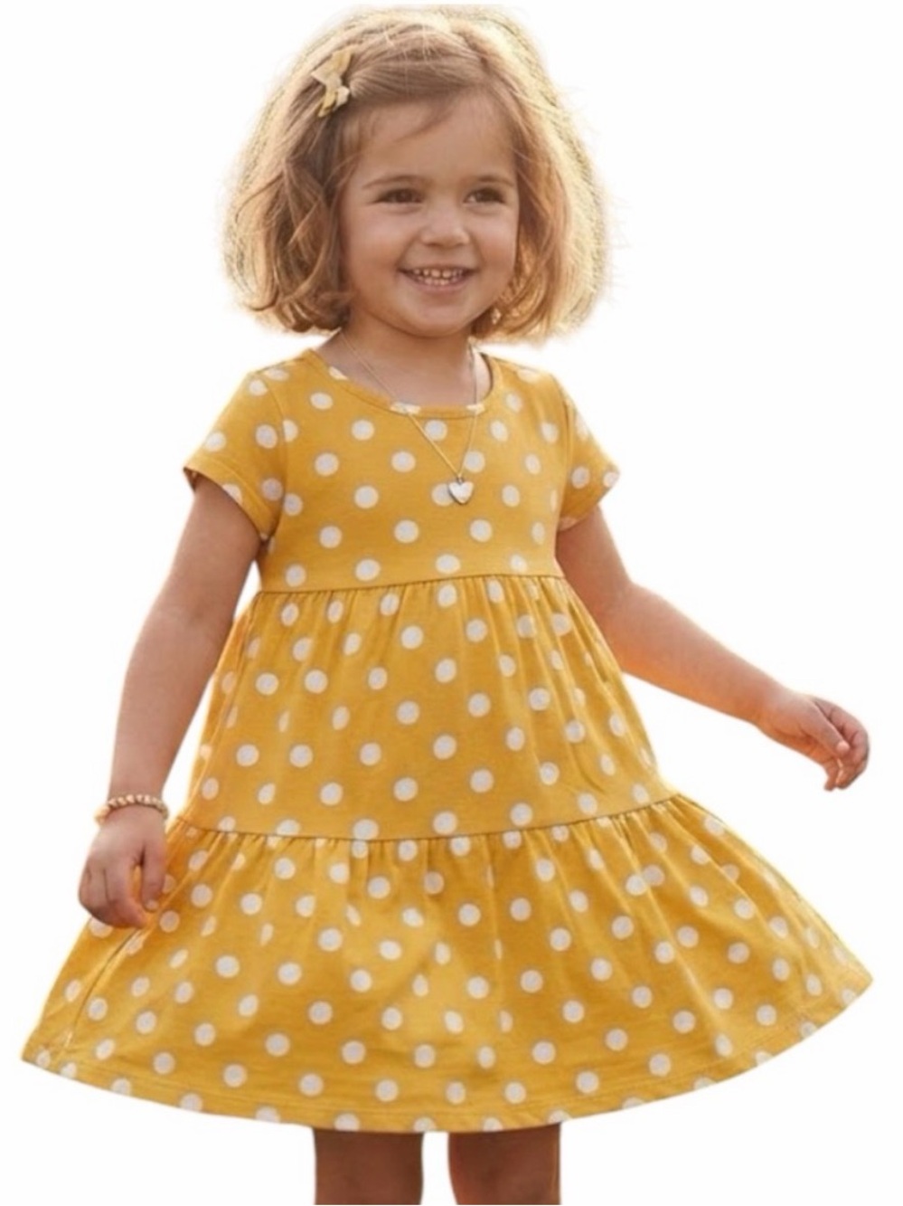 Bohemian Preppy Mustard Yellow Polka Dot Dress Girls Florence & Fred 5-6Y